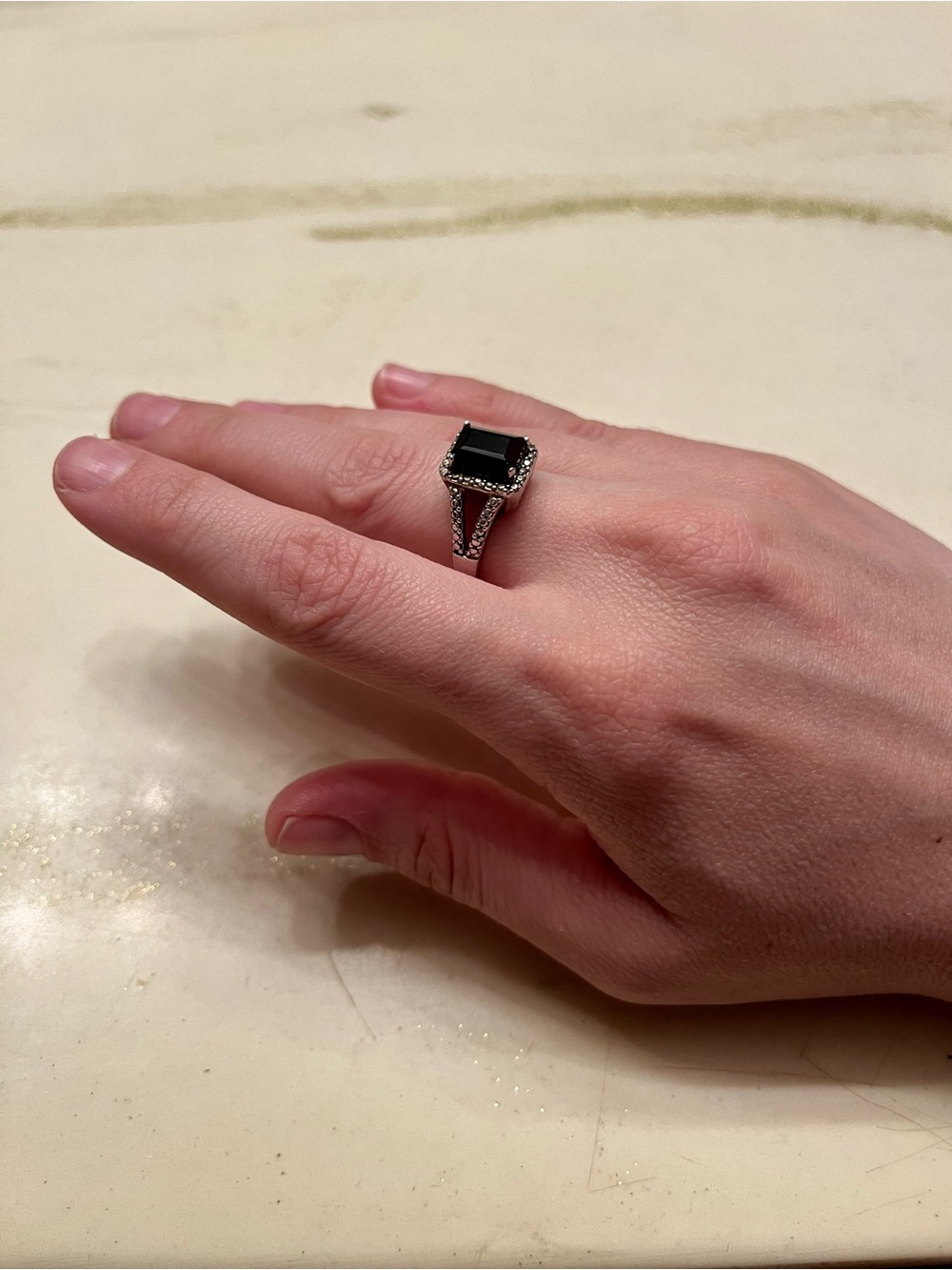 925 Silver cocktail ring with black stone